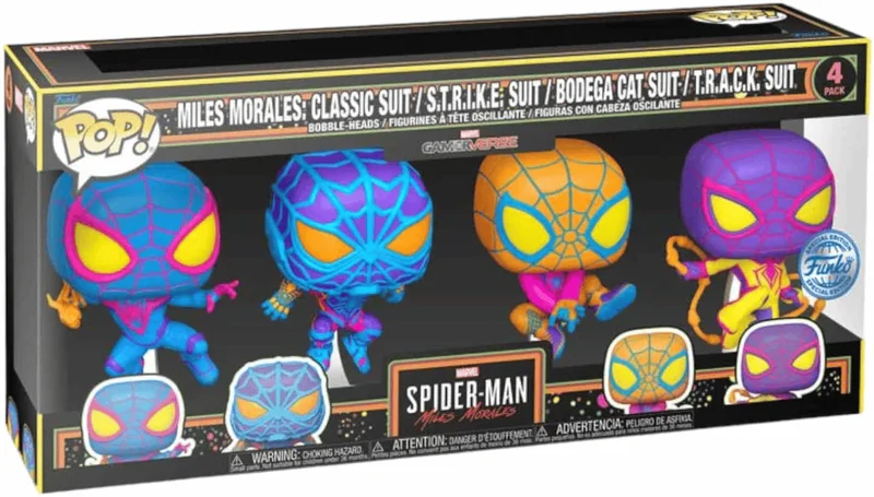 Miles Morales: Classic Suit / S.T.R.I.K.E. Suit / Bodega Cat Suit / T.R.A.C.K. Suit #4 PACK Funko Pop from Spider-Man Miles Morales