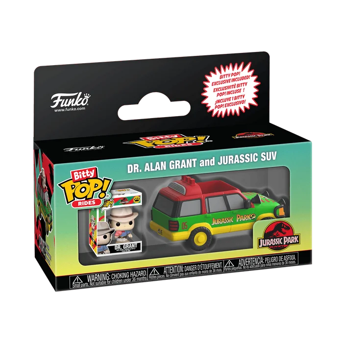 Dr. Alan Grant and Jurassic SUV Funko Pop from Jurassic Park