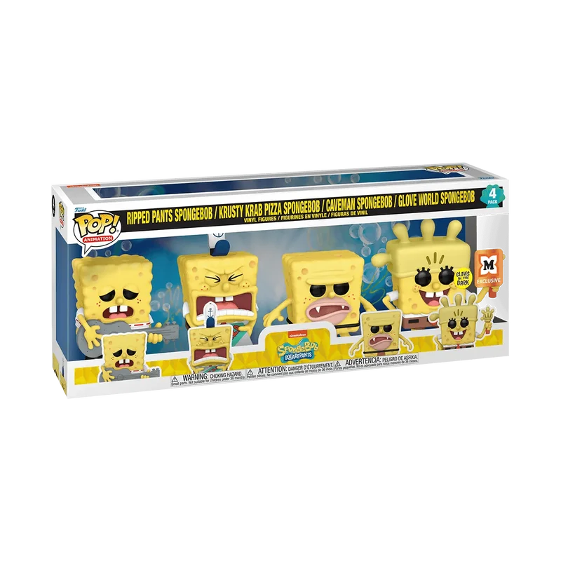 Ripped Pants SpongeBob / Krusty Krab Pizza SpongeBob / Caveman SpongeBob / Glove World SpongeBob #4 PACK Funko Pop from Spongebob Squarepants
