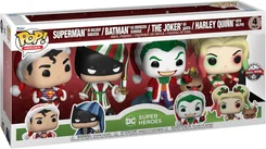Superman in Holiday Sweater, Batman as Ebenezer Scrooge, The Joker as Santa, Harley Quinn with Helper #4 PACK Funko Pop